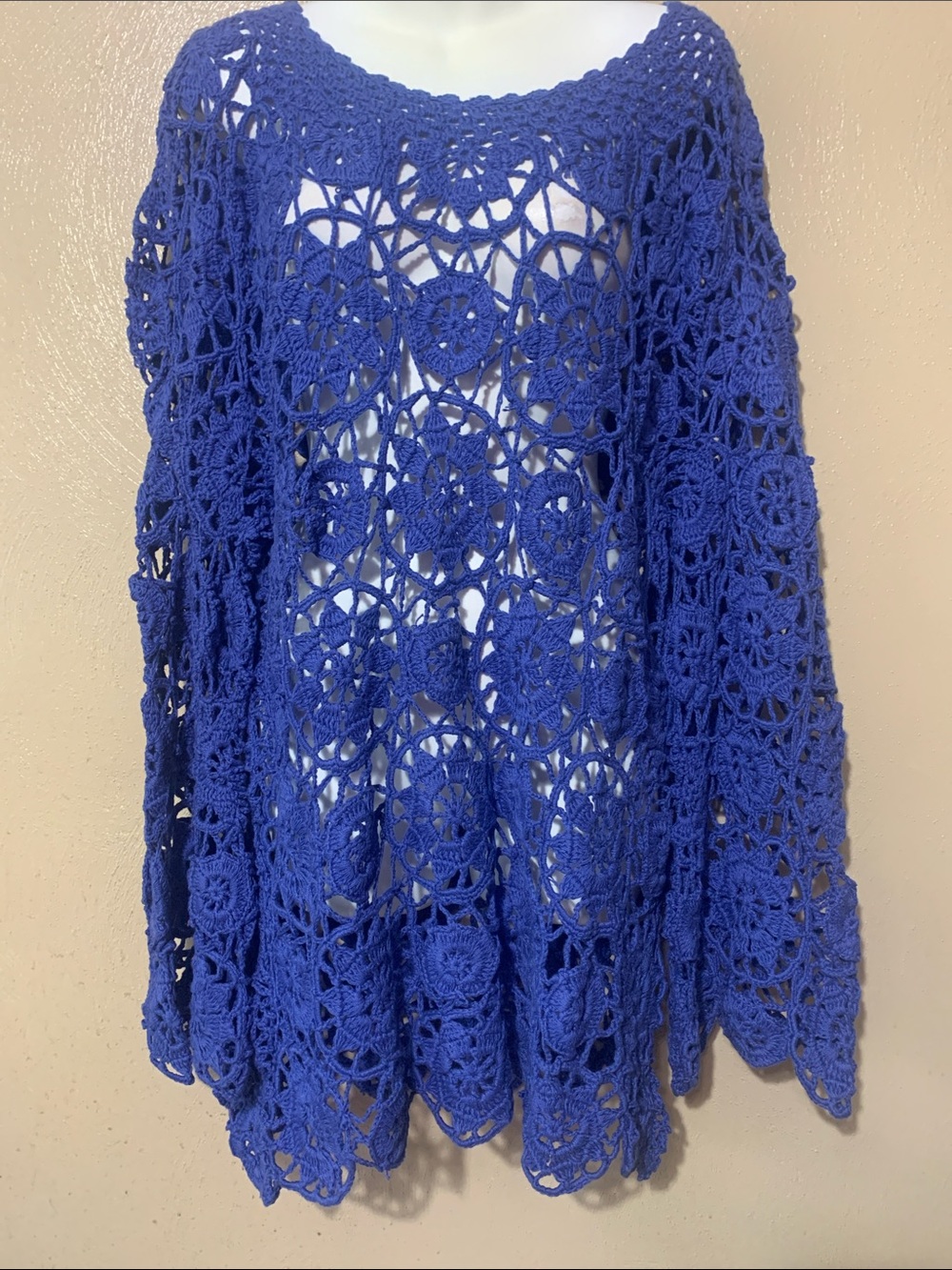 The Pyramid Collection XL  Cobalt Blue Crochet Open Knit Top NWT